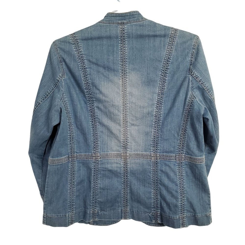 Coldwater Creek Size W18 18W Jacket Denim Jean V-neck Snaps Pockets Fitted Blue - Picture 3 of 12